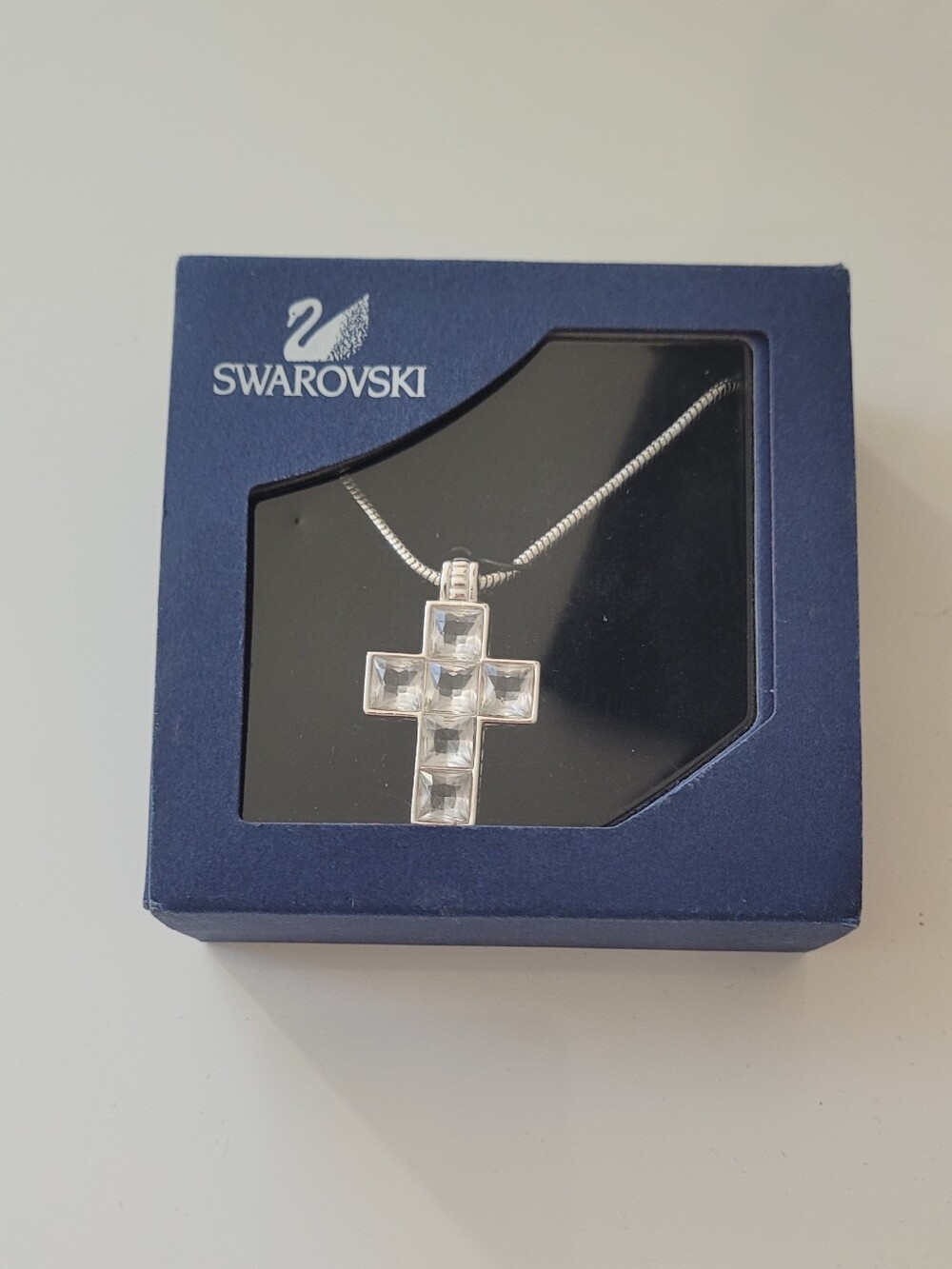 Swarovski Silver Cross Necklace with Clear Crystals